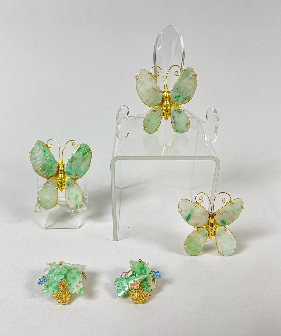 Chinese Jadeite, Gold on Silver Brooches (1 of 11)