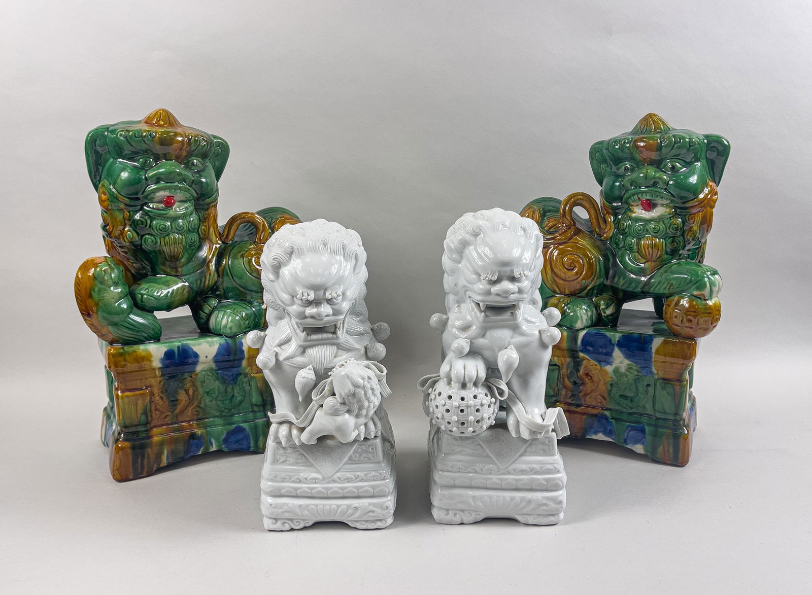 Estate Chinese Glazed Porcelain Foo Dogs (1 of 9)