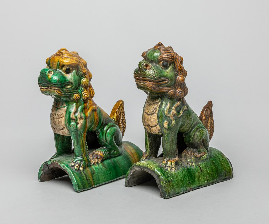 Pair Chinese Glazed Pottery Foo Dogs (1 of 14)