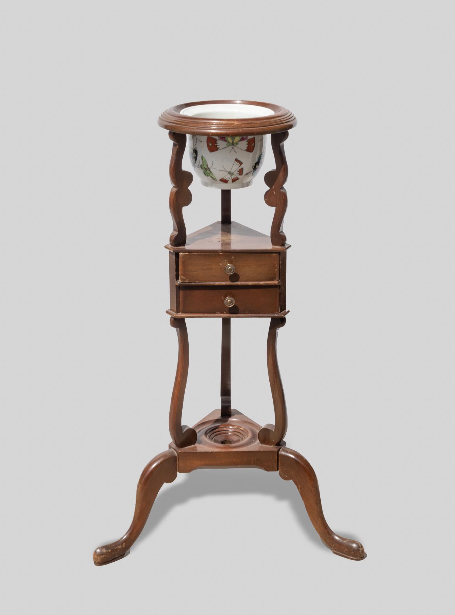 English Oak Wood Stand w/ Chinese Porcelain Pot (1 of 12)