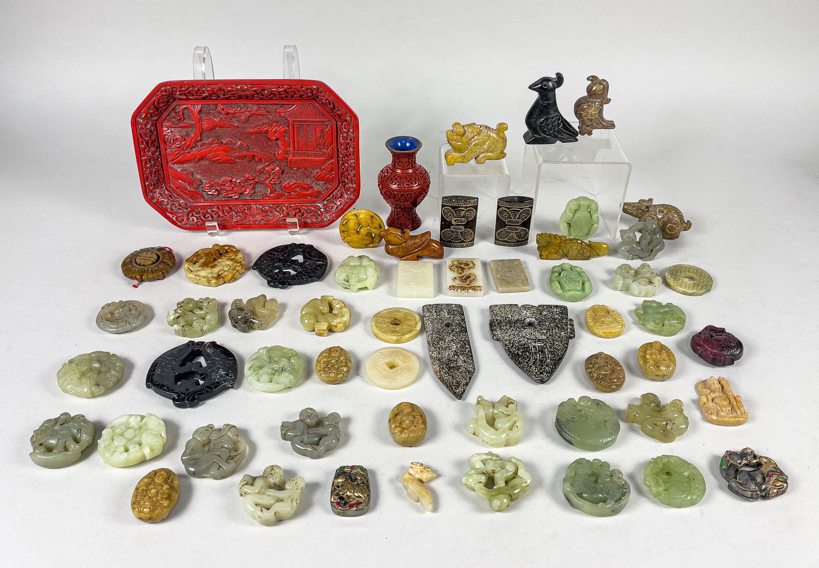 Chinese Jade, Stone and Cinnabar Like Decors (1 of 14)