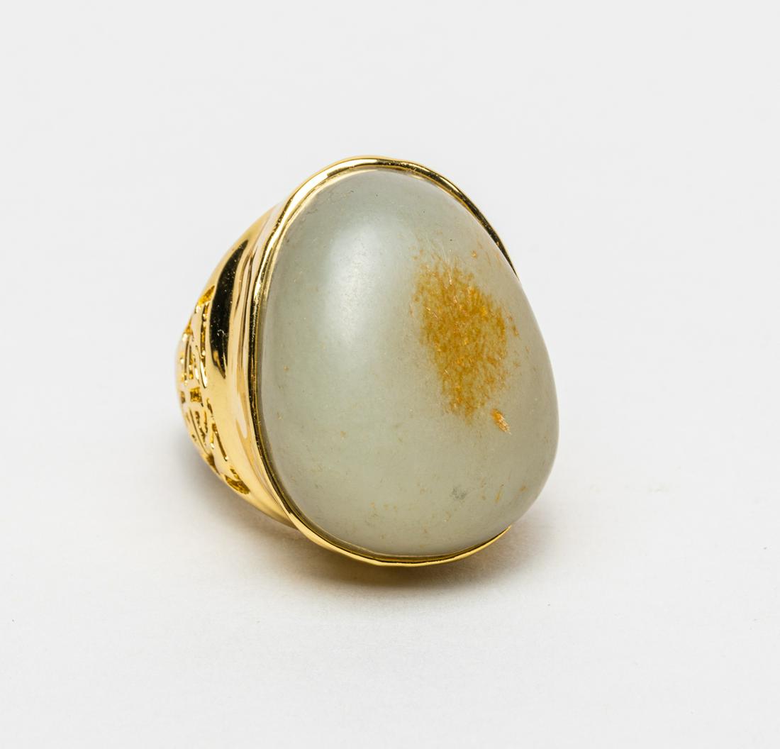 Chinese Gold Plated Russet Jade Large Ring (1 of 9)