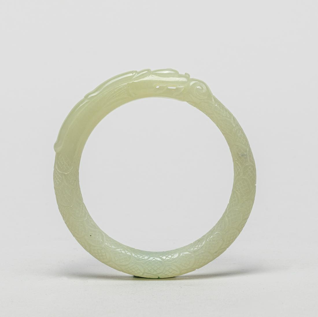 Chinese White Jade Carved Dragon Bangle (1 of 10)