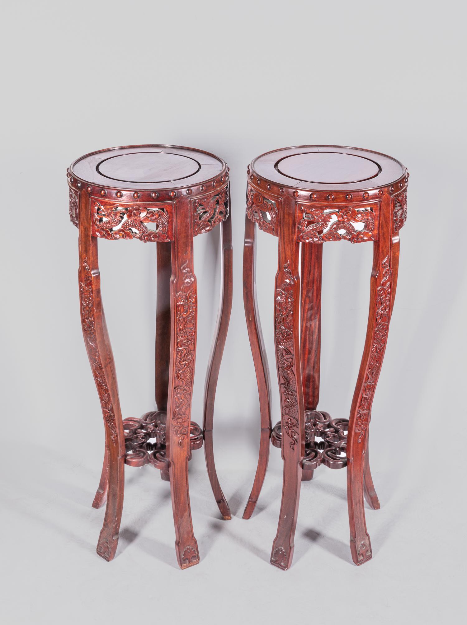 Pair Chinese Wood Flower Tall Stands (1 of 10)