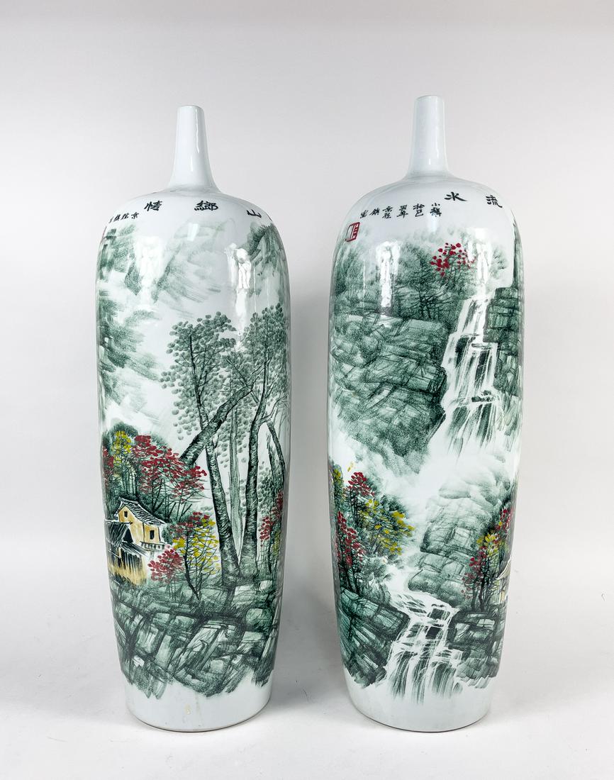Pair Massive Chinese Famille Rose Porcelain Vases (1 of 10)
