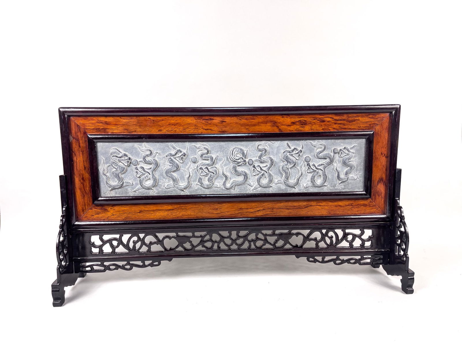 Collectible Large Chinese Wood Screen Inlaid Stone (1 of 11)