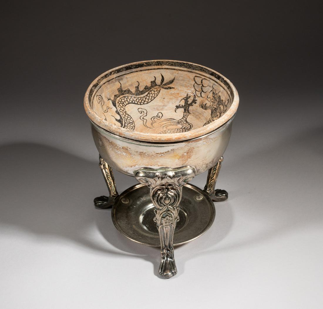 Chinese Cichou Porcelain Bowl w/ Silverplate Stand (1 of 11)