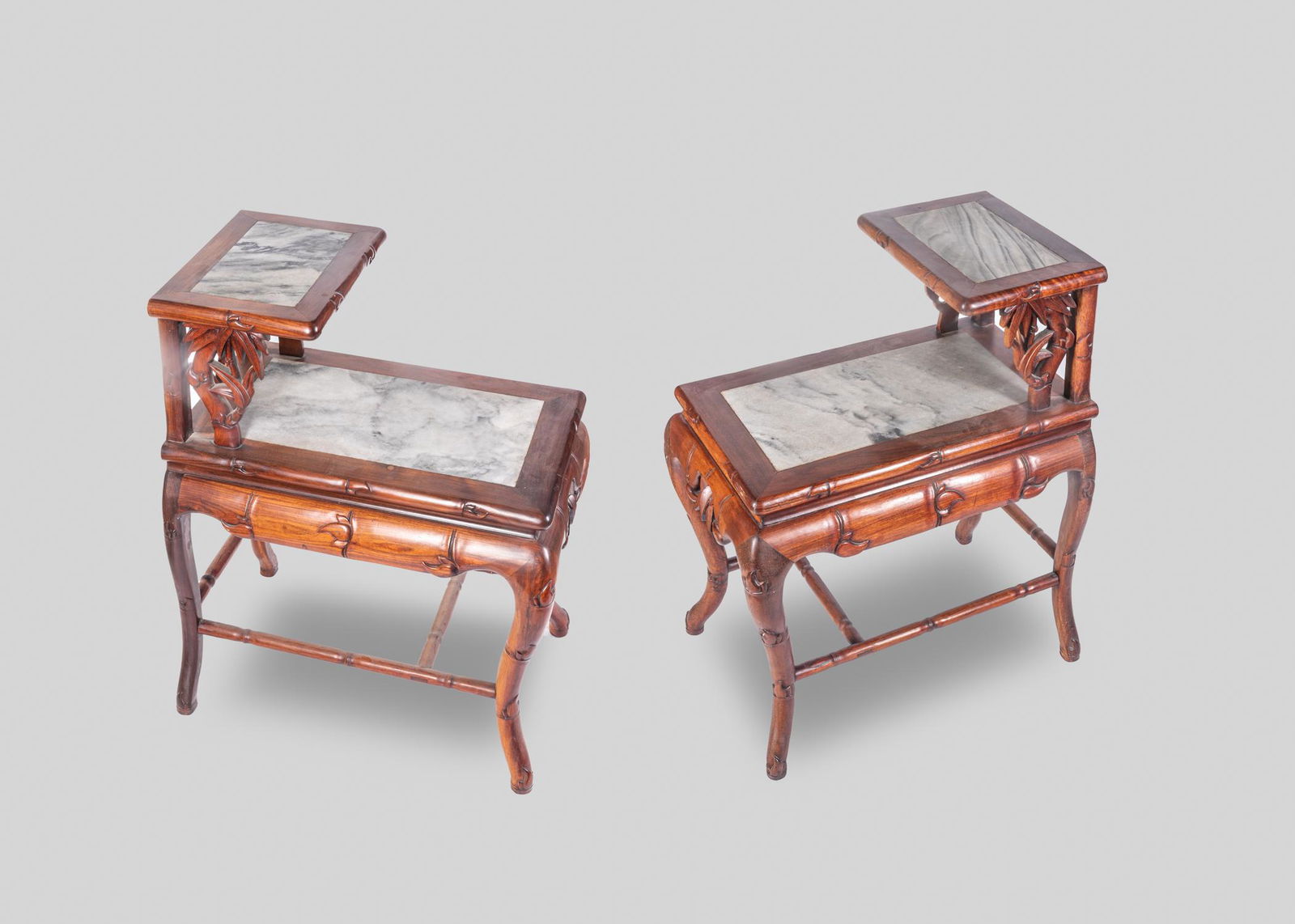 Pair Chinese Wood Flower Stand w/ Marble Top (1 of 14)