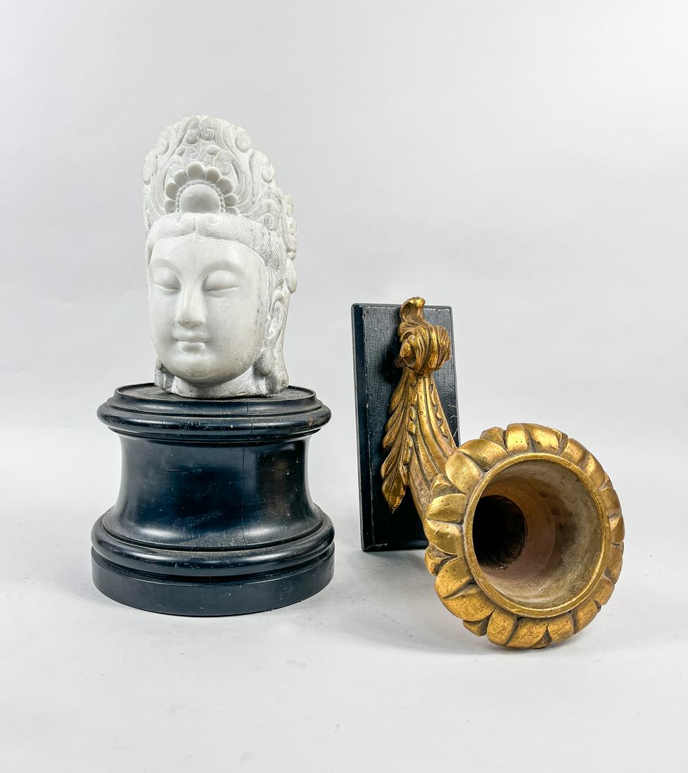 France Wood Sculpture & Stone Buddha Head (1 of 13)