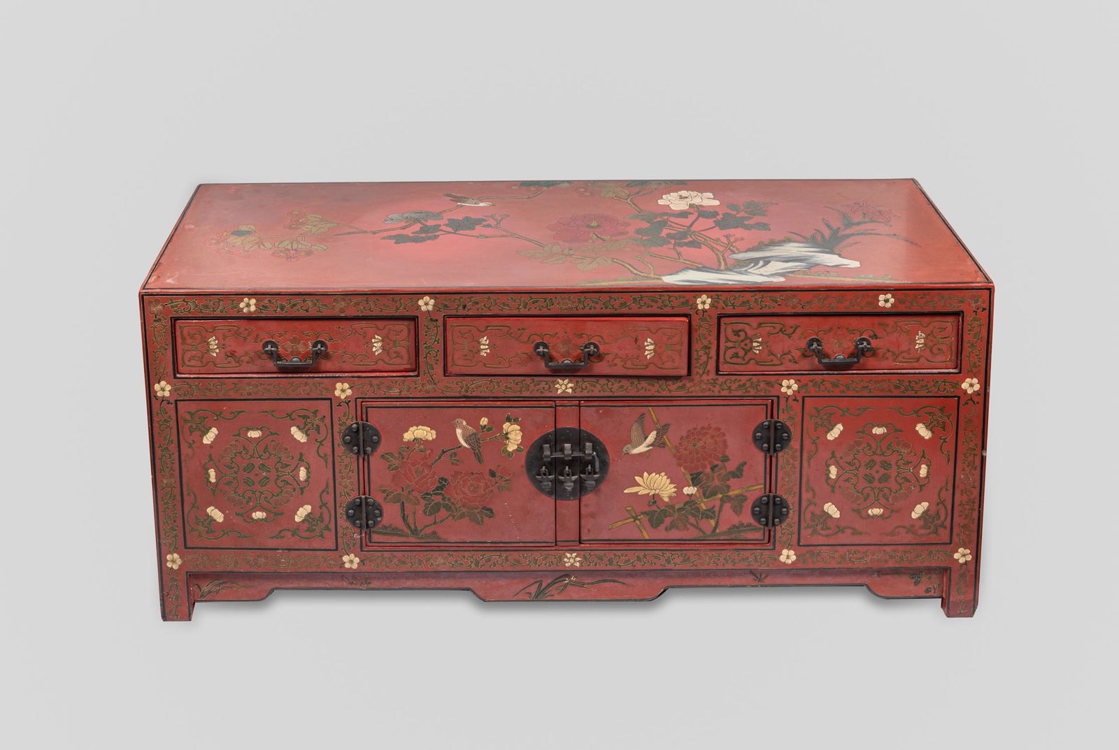 Old Chinese Carved Lacquer Wood Cabinet Table (1 of 11)