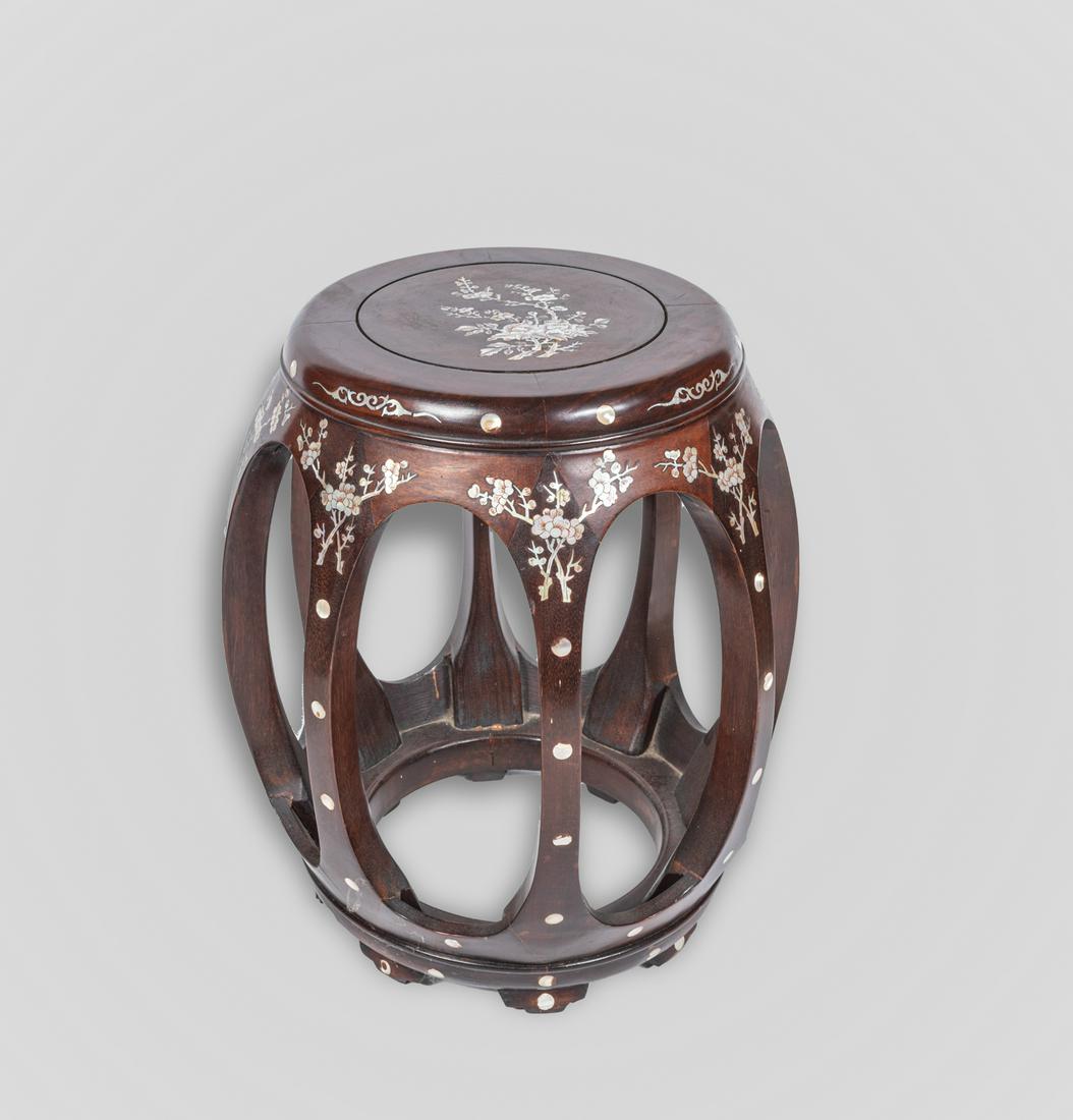 Vintage Chinese Rosewood Drum Seat Inlaid MOP (1 of 10)
