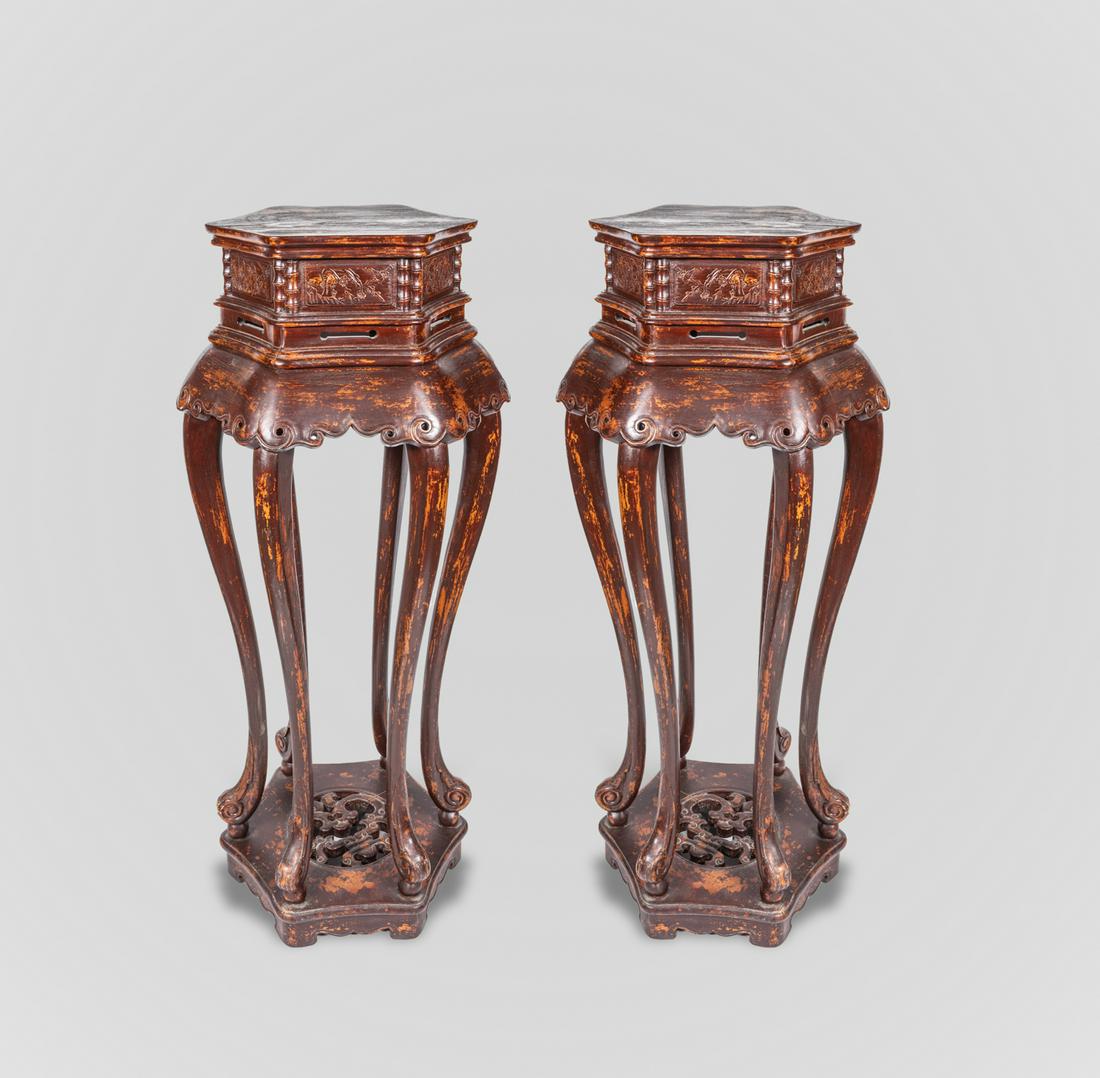 Pair Chinese Wood Tall Stands (1 of 12)
