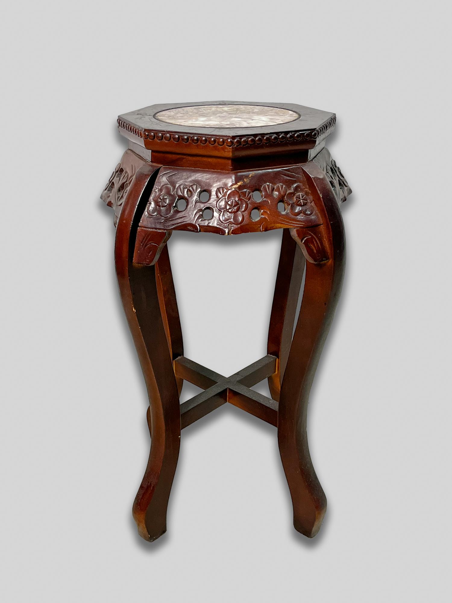 Chinese Export Wood & Marble Tall Stand (1 of 11)