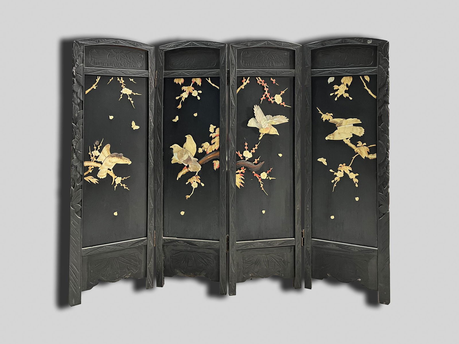 Chinese Old Wood Screen Inlaid Gemstone (1 of 15)