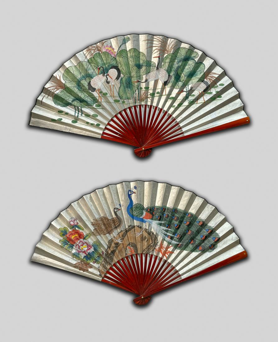 Pair Massive Chinese Water Color Painting Fan (1 of 16)