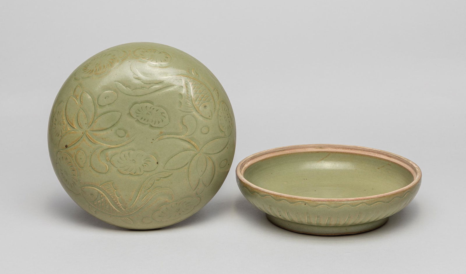 Large Korean Glazed Lotus Covered Box (1 of 13)