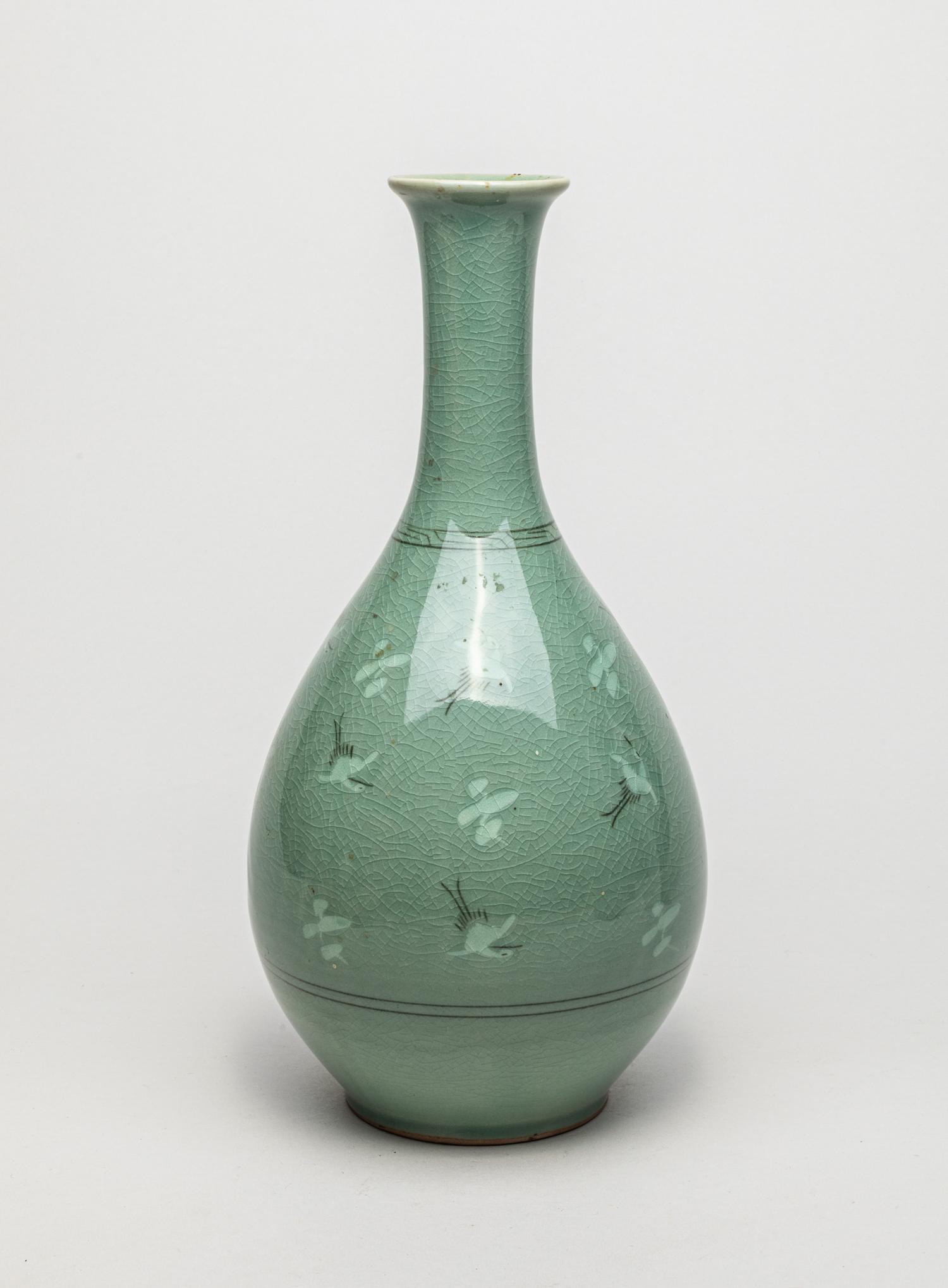 Vintage Korean Celadon Porcelain Tall Vase (1 of 11)