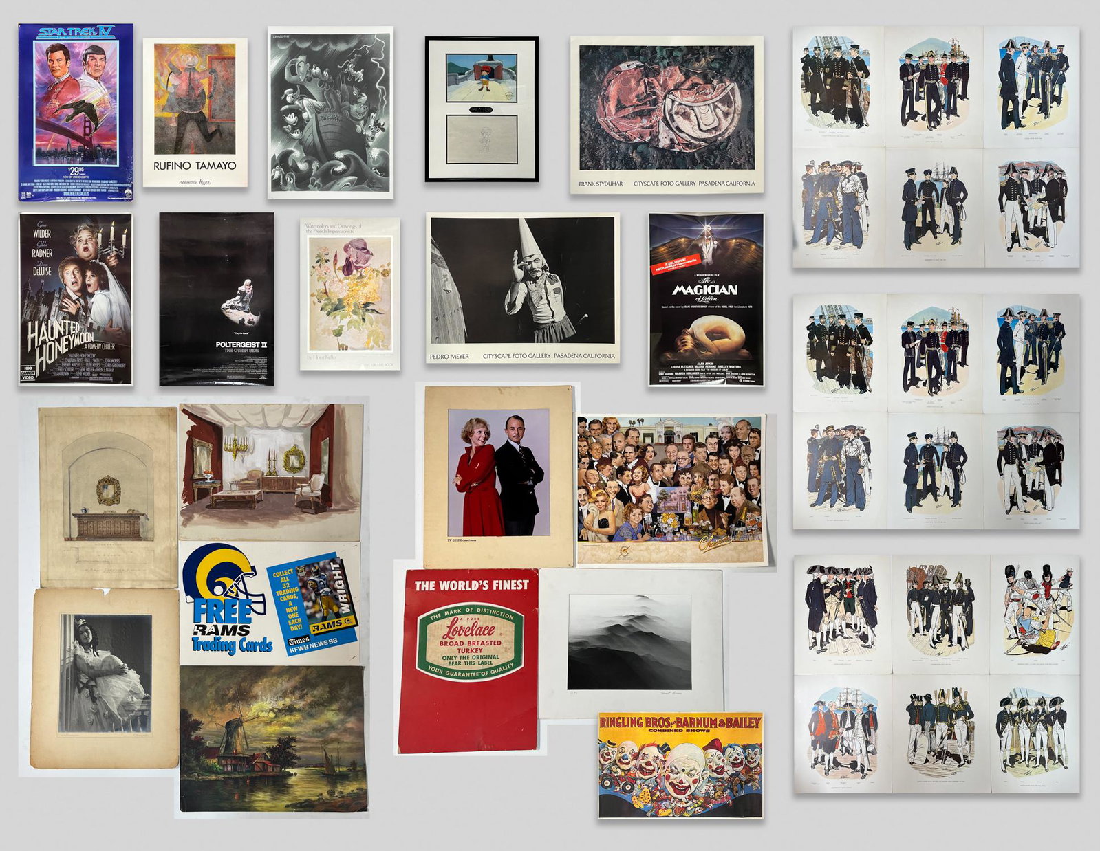 Vintage Poster & Lithograph: A large group of posters and lithograph prints of Mickey Mouse, Star Trek, movies, flowers, TV shows and modern art. Size varies.