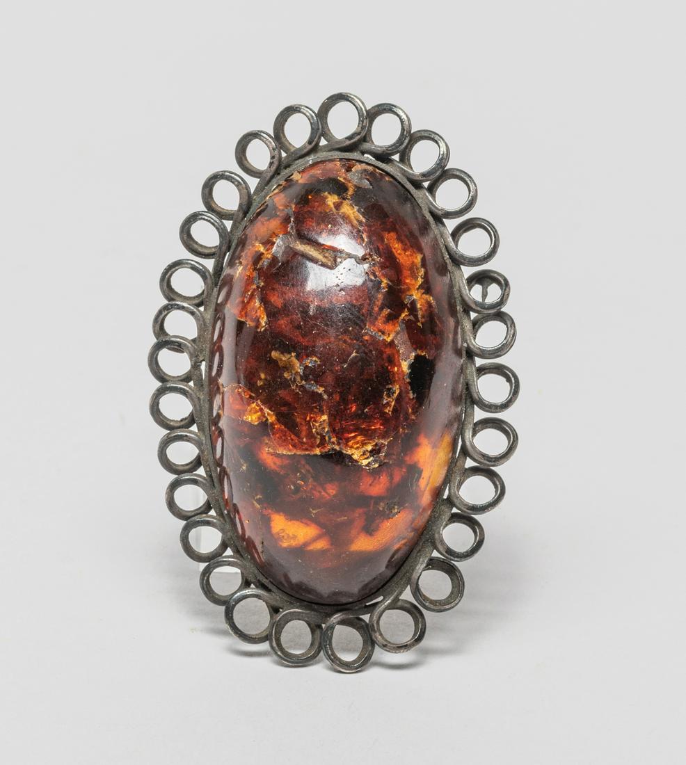 English Large Amber & Silver Brooch (1 of 7)