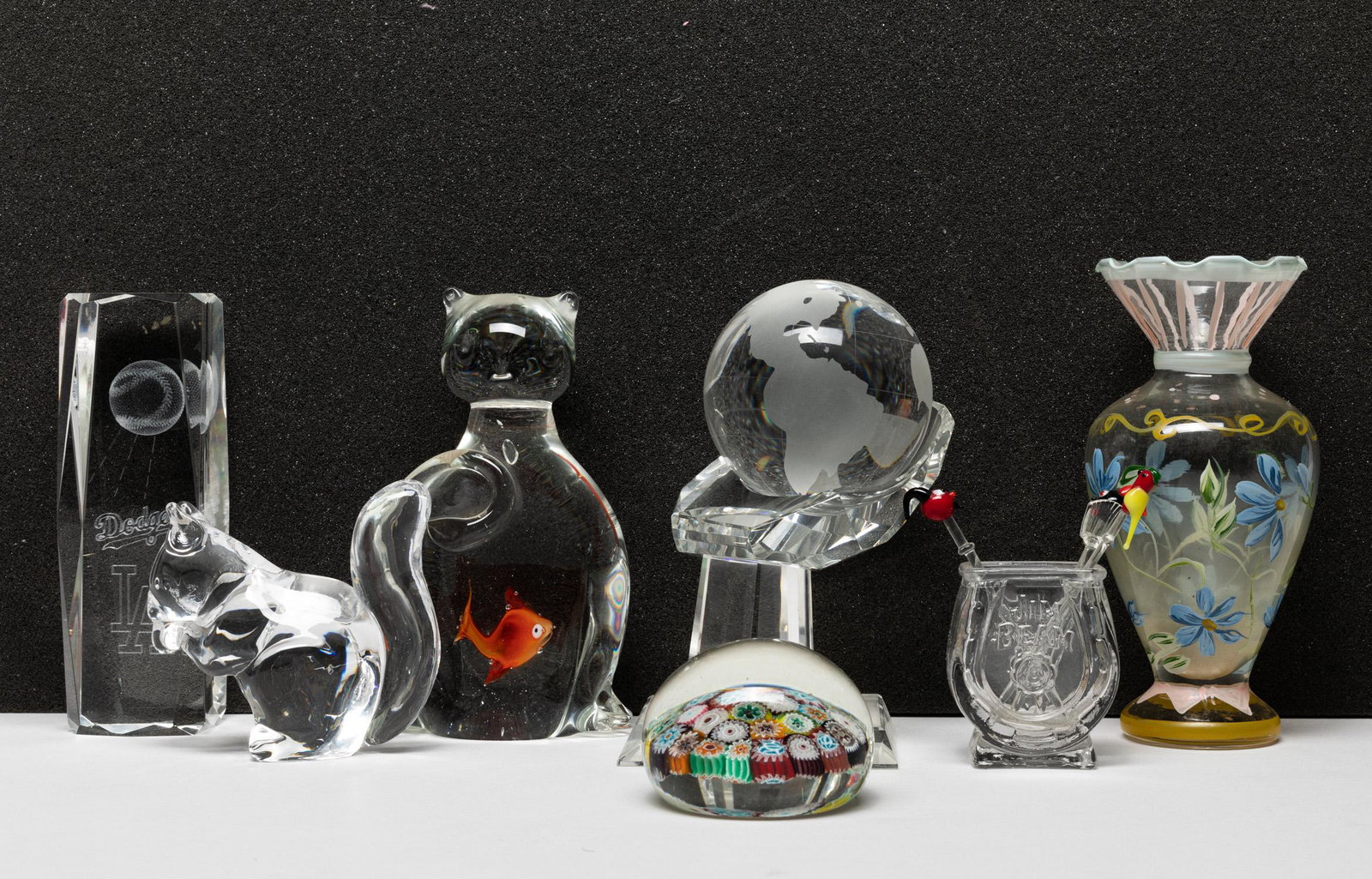 Collectible Art Glass Tableware: Including art glass table sculptures, decors and vase. 6.5inch H, 3.1inch W (largest).