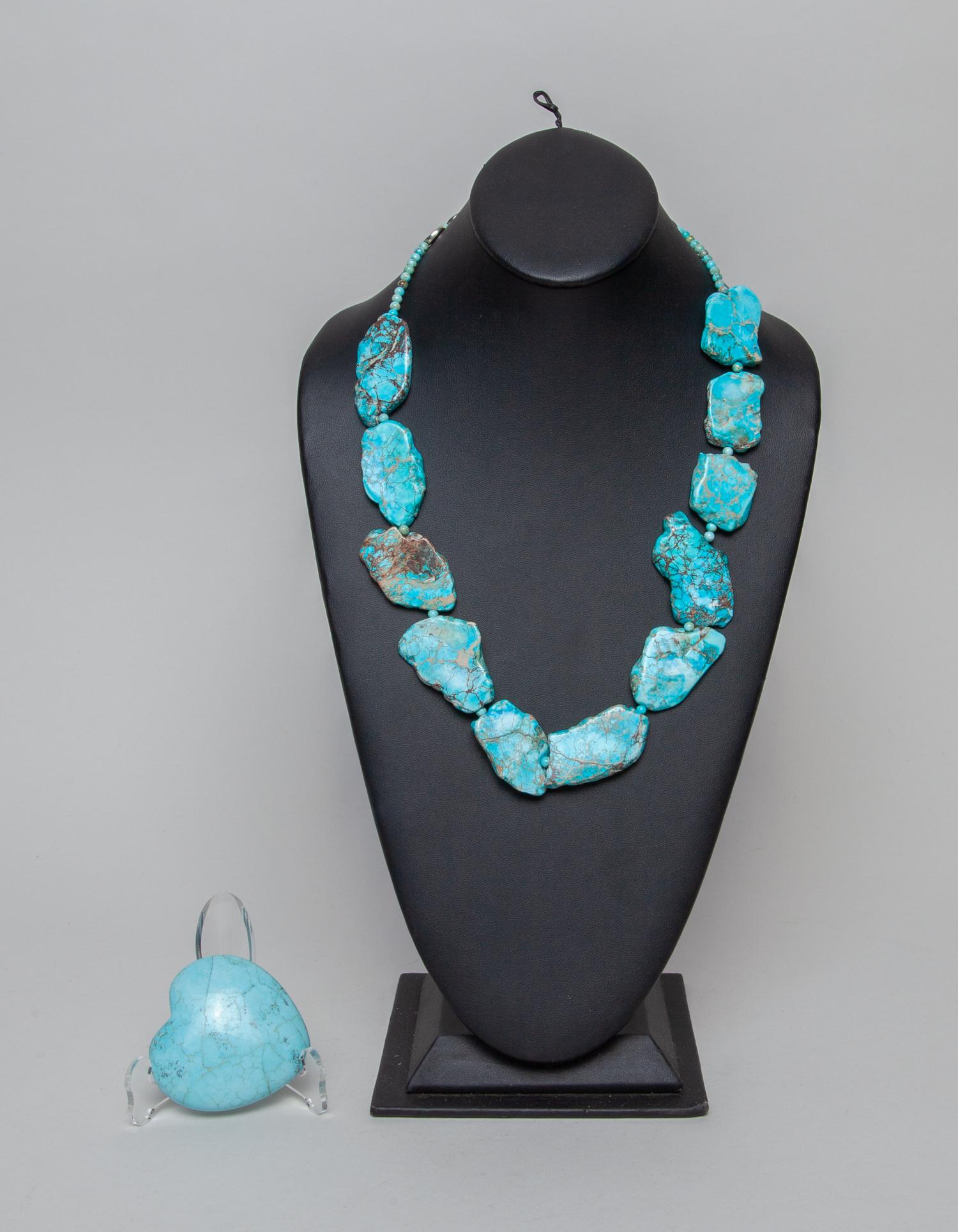 Carved Turquoise Like Necklace & Pendant (1 of 8)