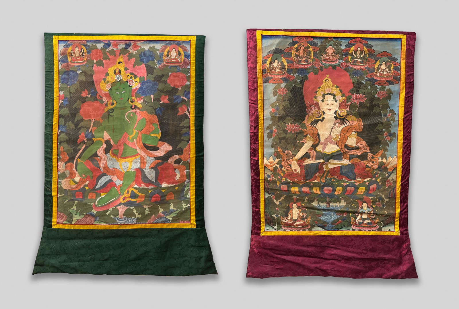 Two Chinese Sino-Tibetan Tangka: Two collectible Sino-Tibetan style silk hand painted tangka. 40inch L, 26inch W (each).