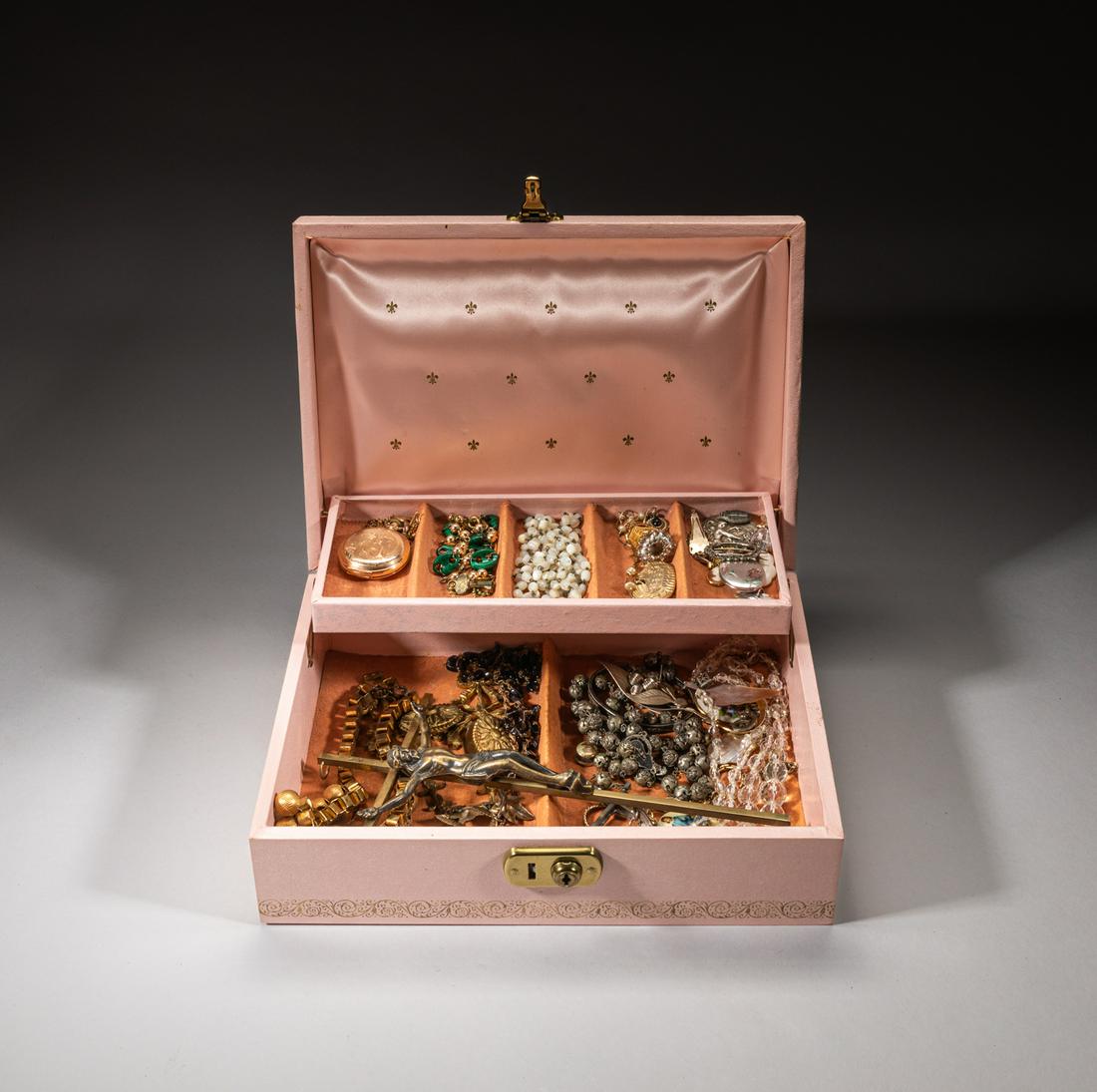 Antique/Vintage High Quality Costume Jewelry: Including necklaces, prayer beads, bracelets, brooches, pendants, earrings, watches and room decors, about 36 pieces in total, with box. 46inch L (largest).