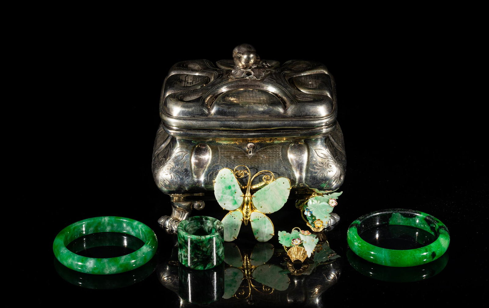 Chinese Export Silver & Jade/Stone Jewelry (1 of 14)