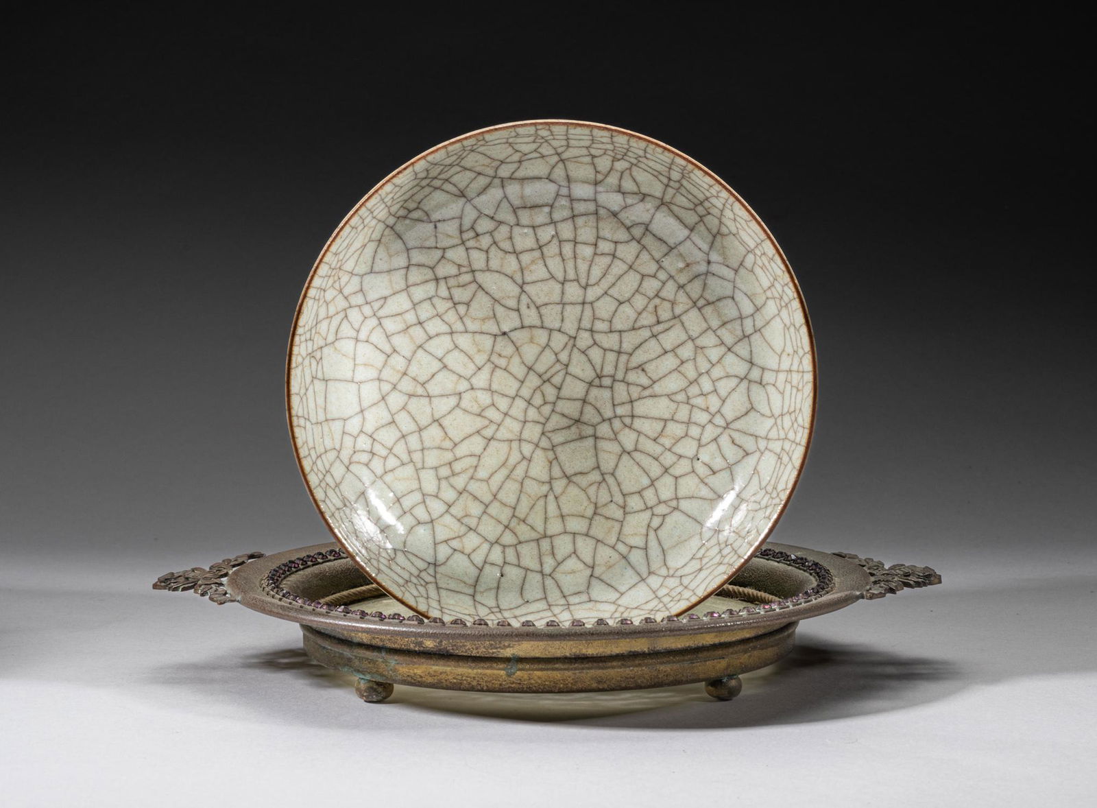 Chinese Ge Porcelain Washer w/ Bronze Stand (1 of 12)