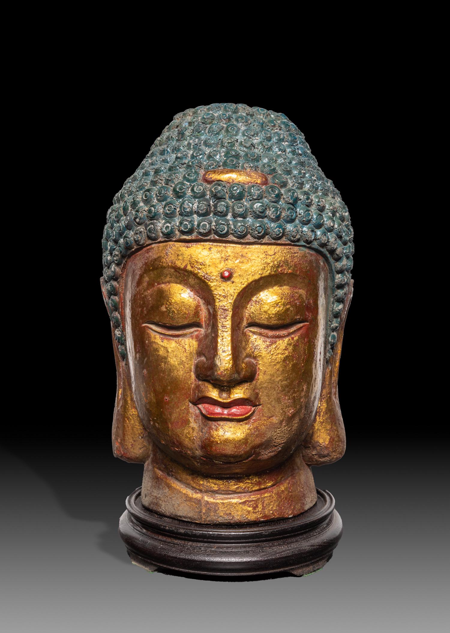 Large Japanese Gilt Wood Buddha Head (1 of 10)