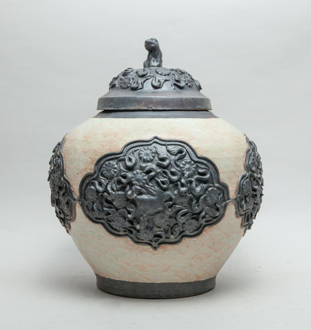 Massive Chinese Export Carved Porcelain Jar (1 of 13)