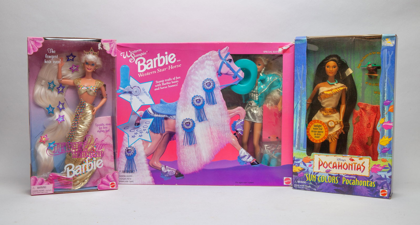 Collectible Barbie Doll: Group of three special edition Barbie dolls, with original packing. 16inch L, 3.5inch W, 12.6inch H (largest box).