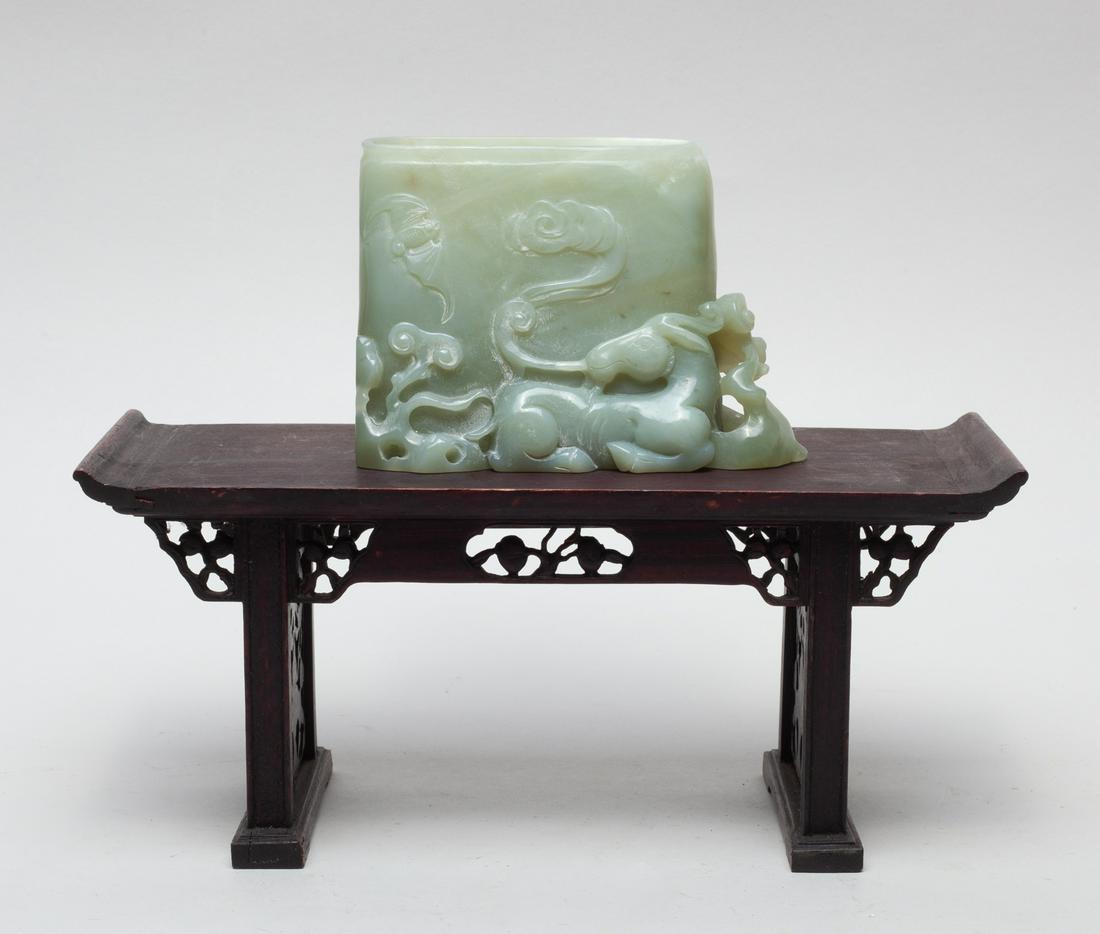 Chinese Jade Brush Pot w/ Wood Stand (1 of 13)