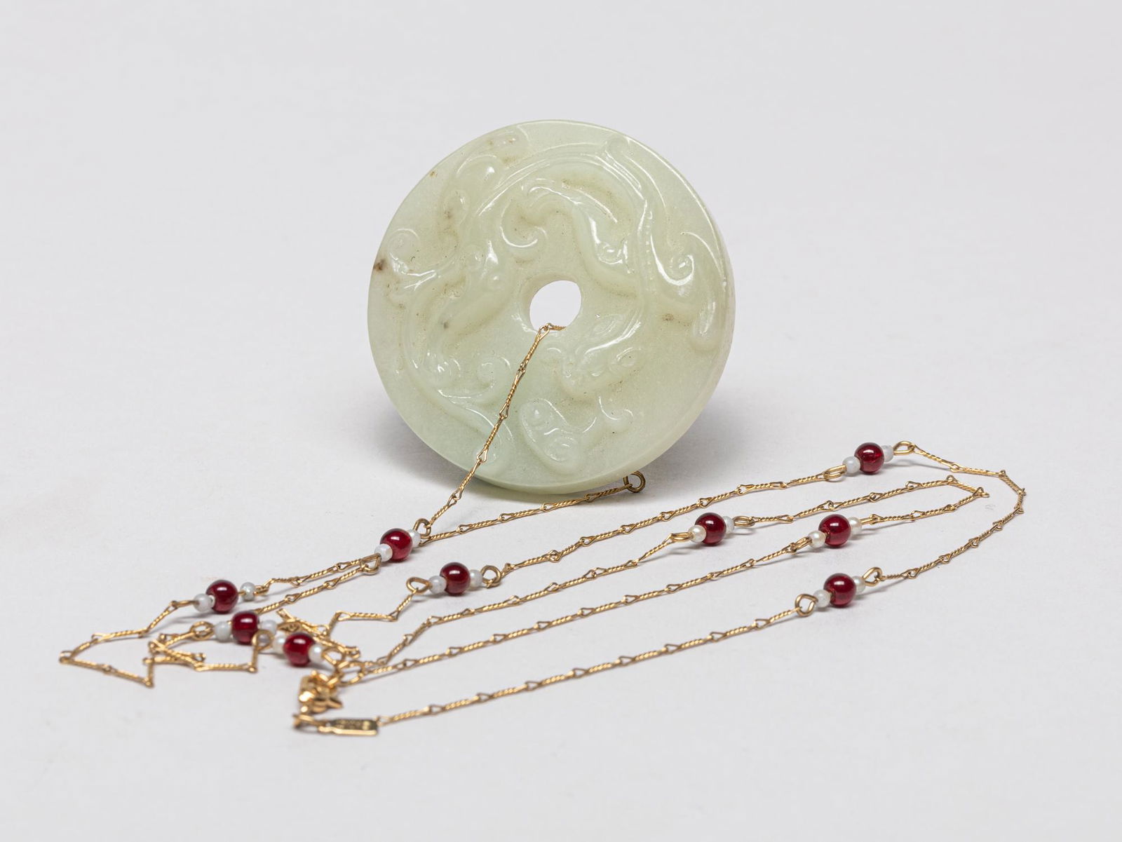 Chinese White Jade Bi w/ Necklace (1 of 11)