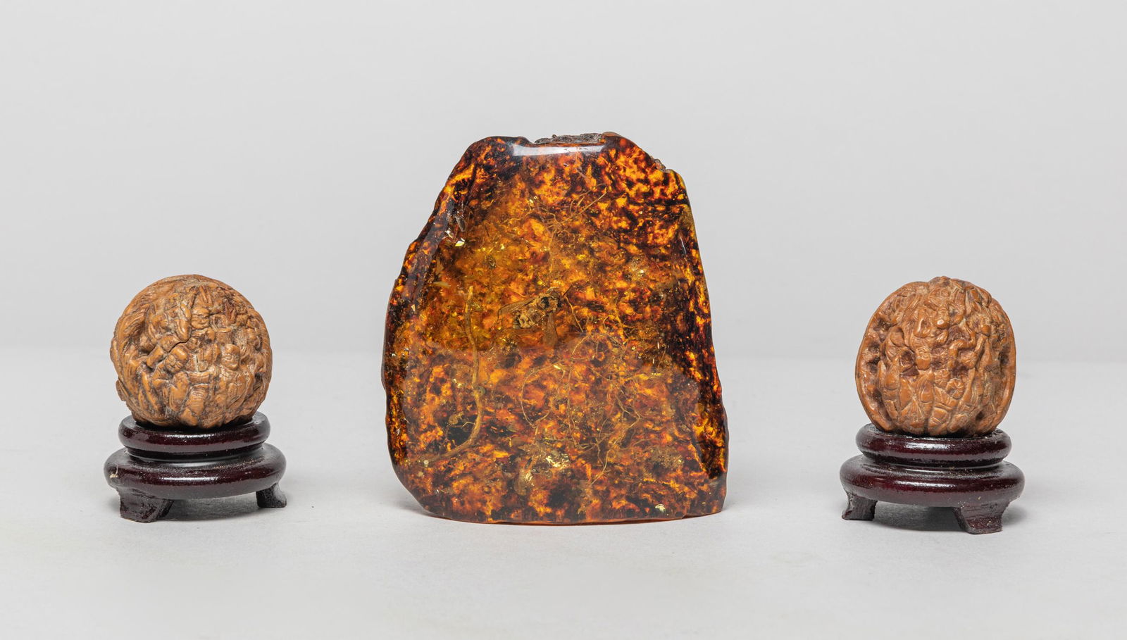 Chinese Carved Nuts & Amber Like Sculpture (1 of 13)