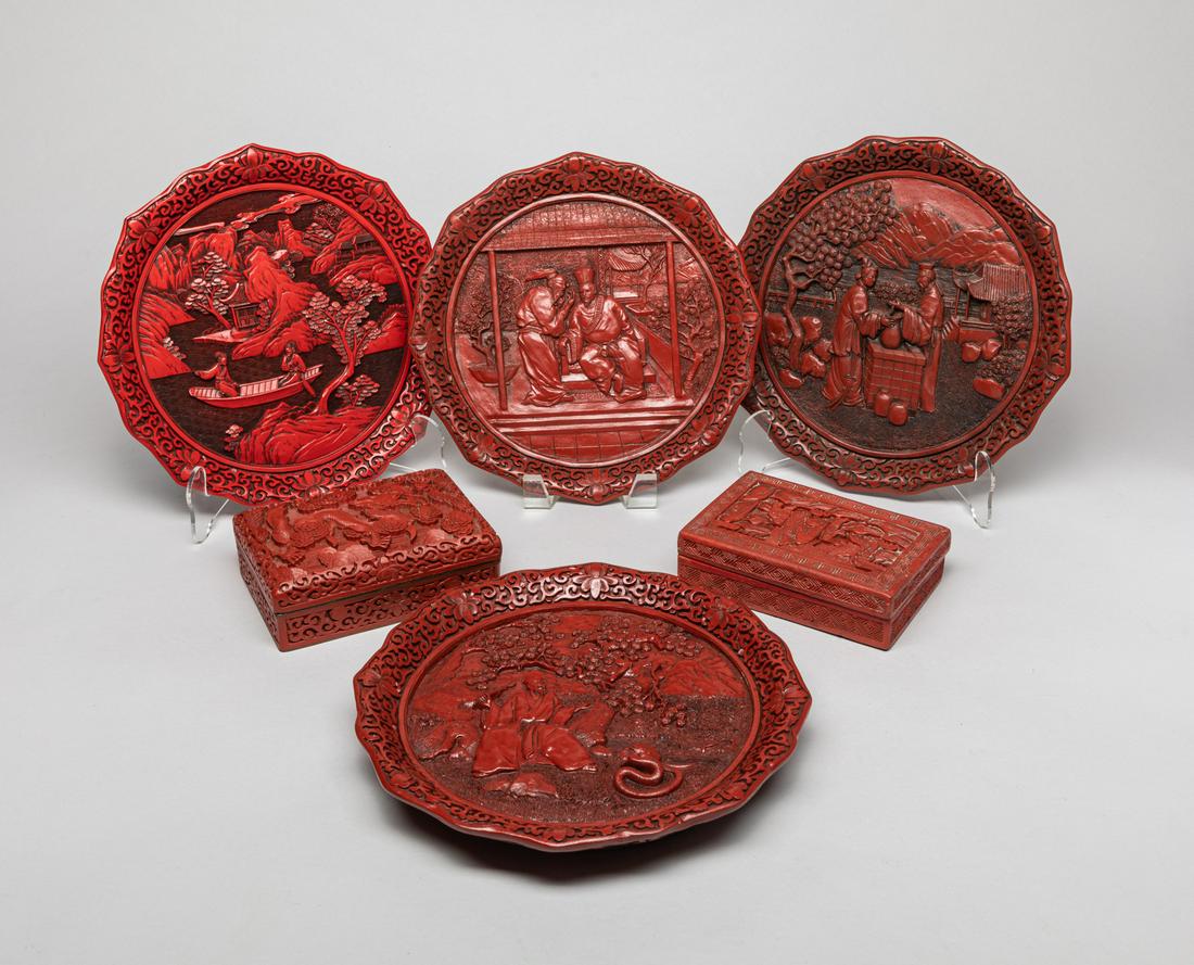 Estate Chinese Export Cinnabar Pieces (1 of 16)