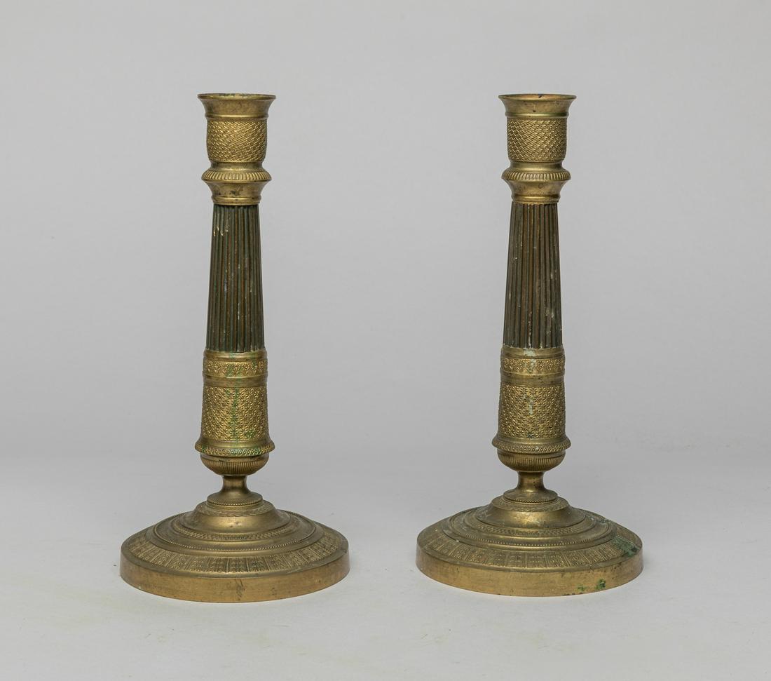 Pair Antique Indian Type Carved Brass Candlesticks (1 of 7)