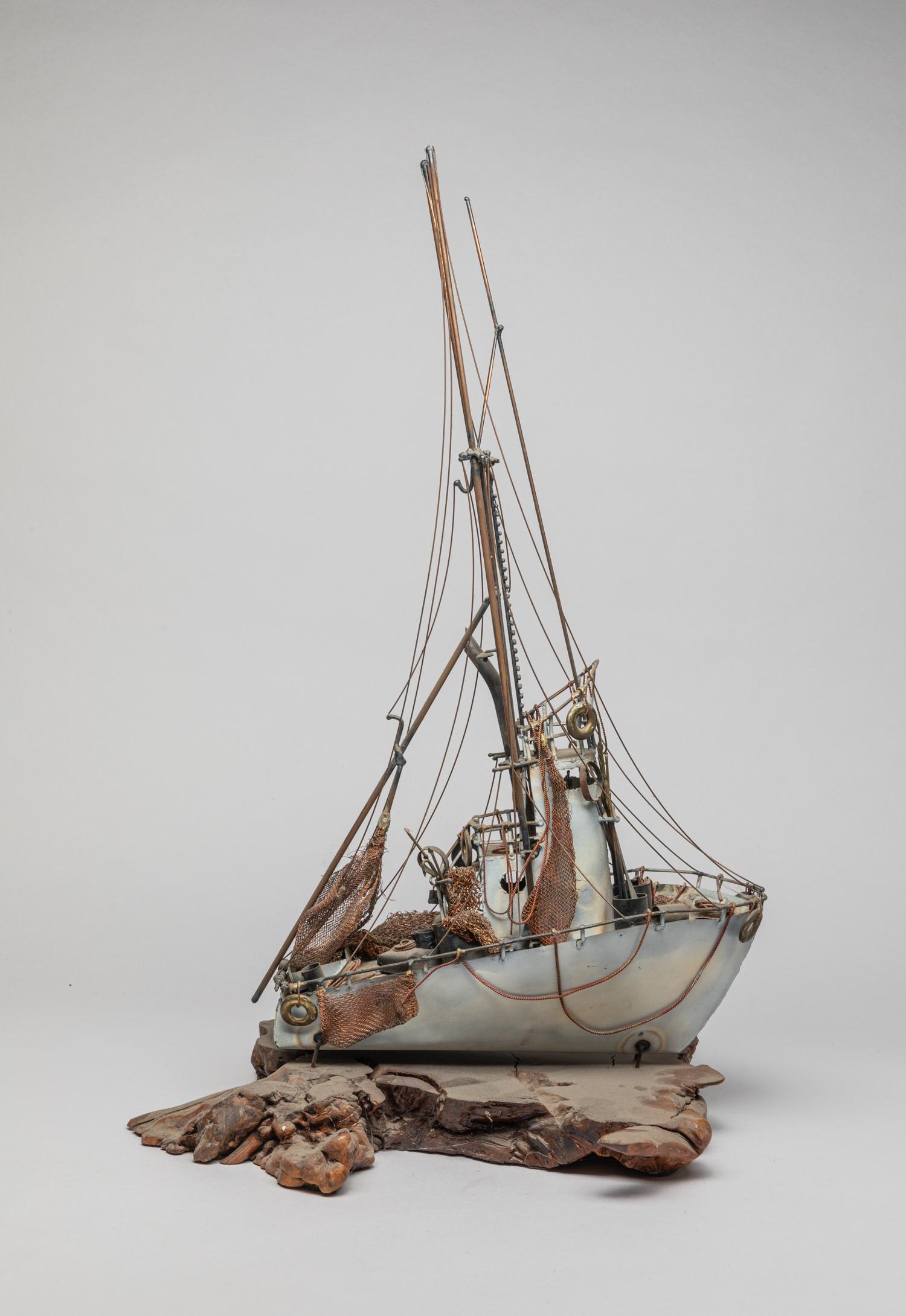 Collectible Metal & Wood Table Sculpture of Boat (1 of 13)