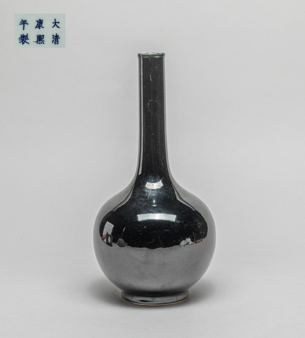 Chinese Black Glazed Porcelain Long Neck Vase (1 of 13)