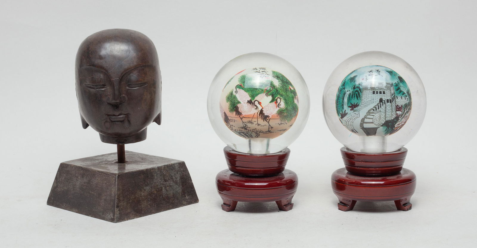 Chinese Stone Buddha Head & Glass Ball (1 of 12)