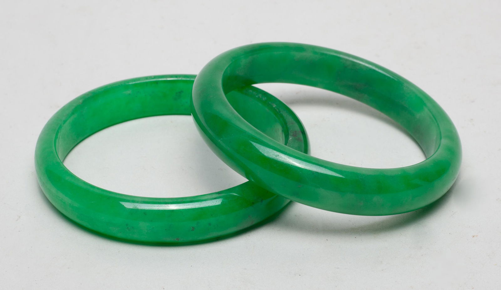 Pair Chinese Export Green Hard Stone Bangle (1 of 8)