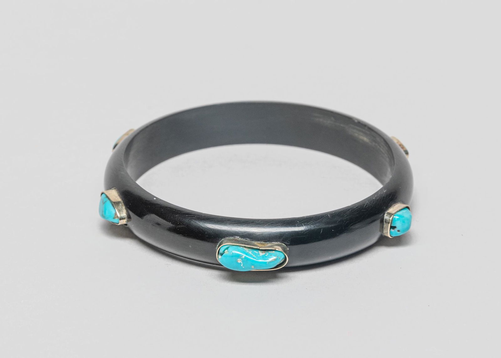 Rare Zuni Horn, Silver & Turquoise Like Bangle (1 of 9)