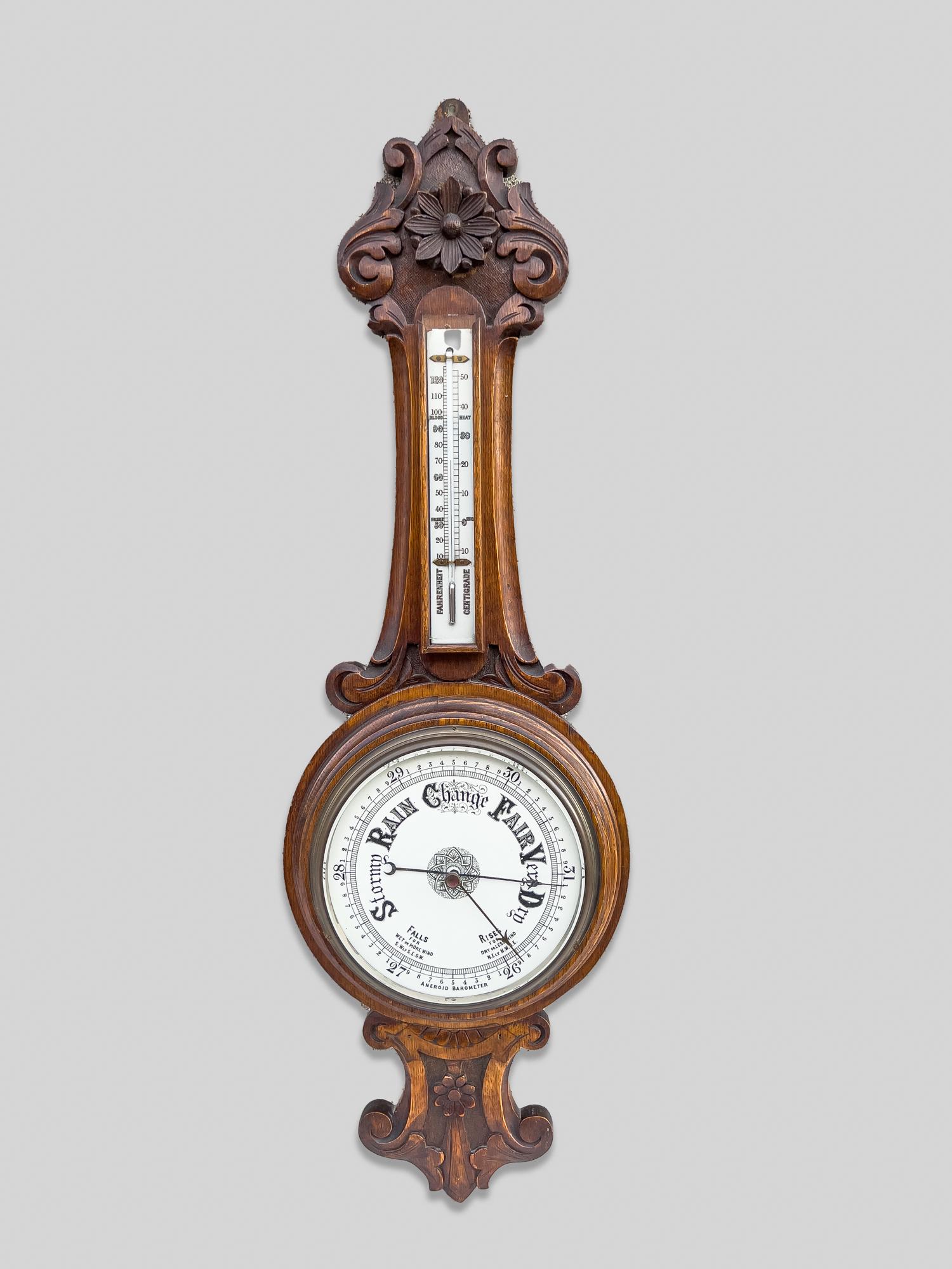 Antique Carved Oak Barometer (1 of 12)