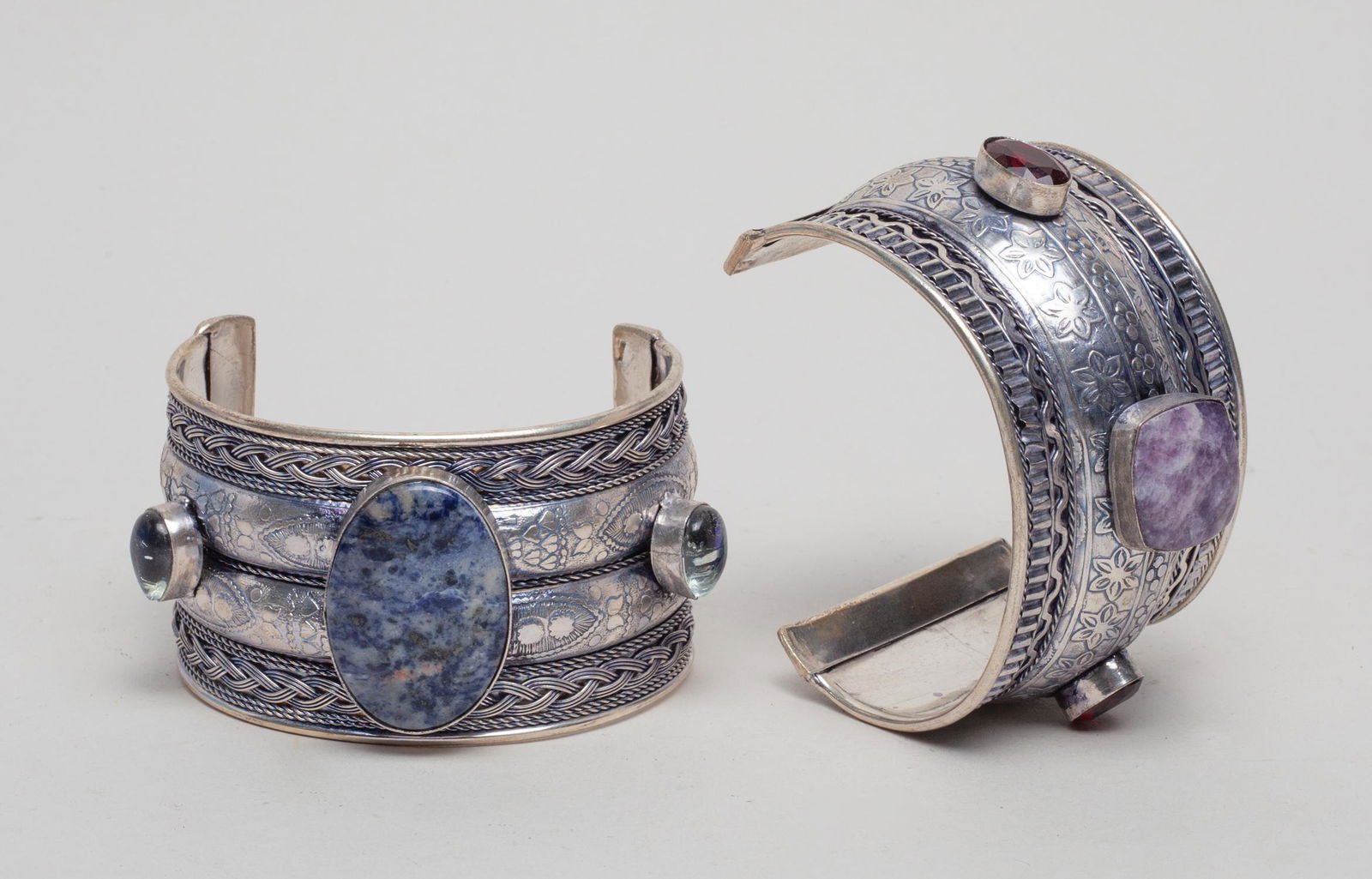 Two Indian Style Silver & Gemstone Bangles (1 of 9)