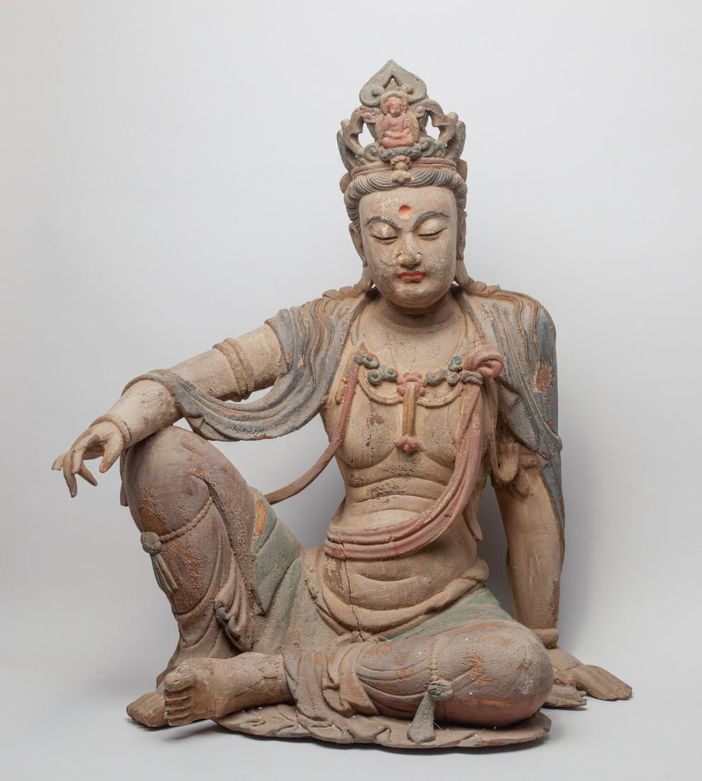 Massive Repaired Chinese Painted Wood Buddha (1 of 18)