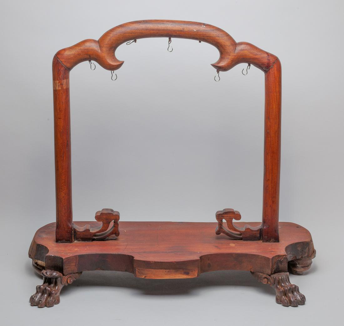 Massive Chinese Wood Stand: Collectible Chinese wood stand with paw type feet. Approx. 23 -25 -13 inch.