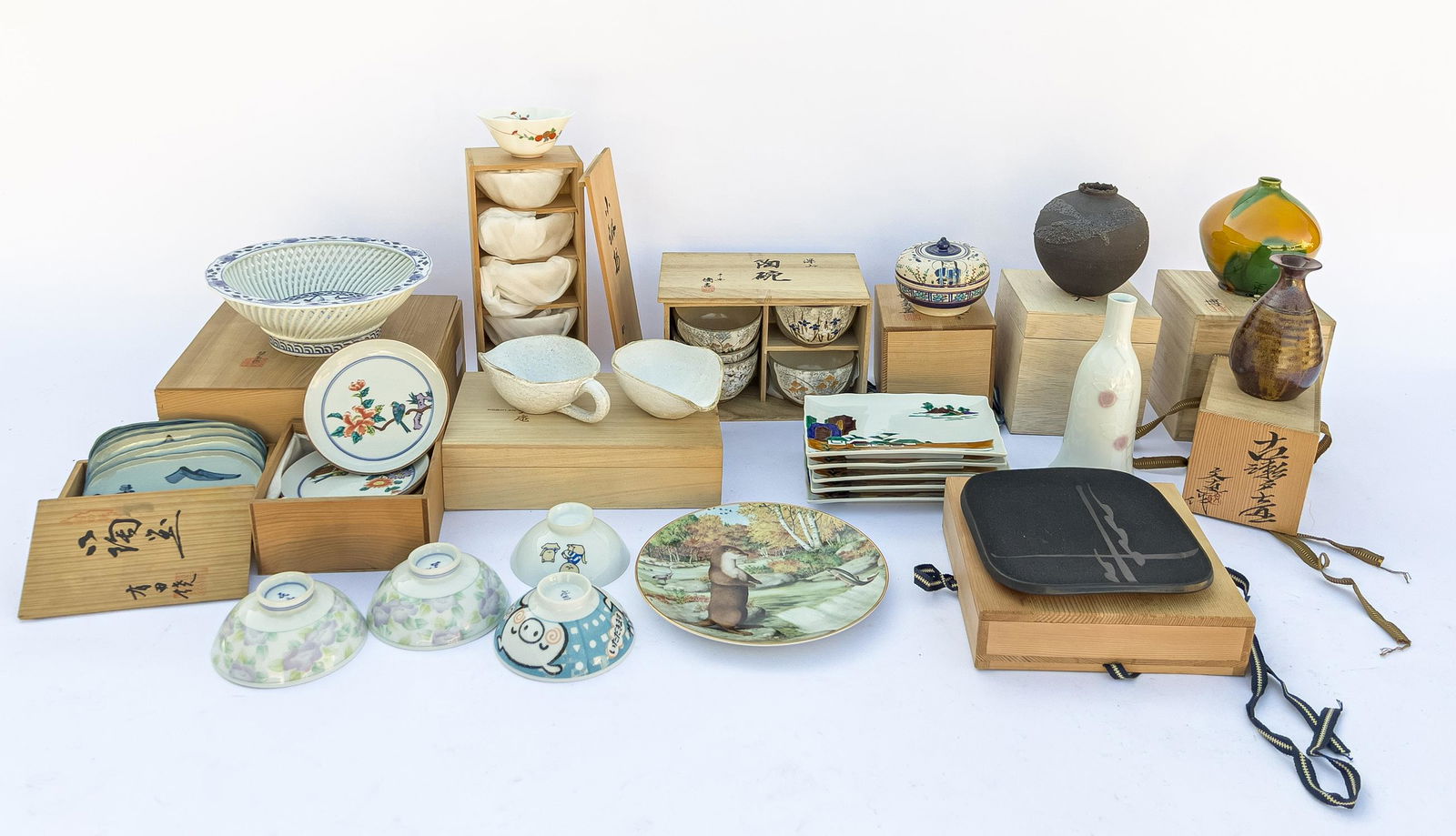 Vintage Japanese Tea Sets, Services: Large group Japanese vintage porcelain sets including tea sets, plates, services, Size Approx.: 9.2-3.25 inch. (largest).
