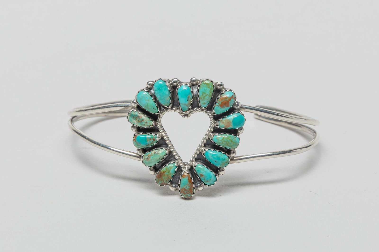 Sterling & Turquoise Zuni Heart Cuff (1 of 9)