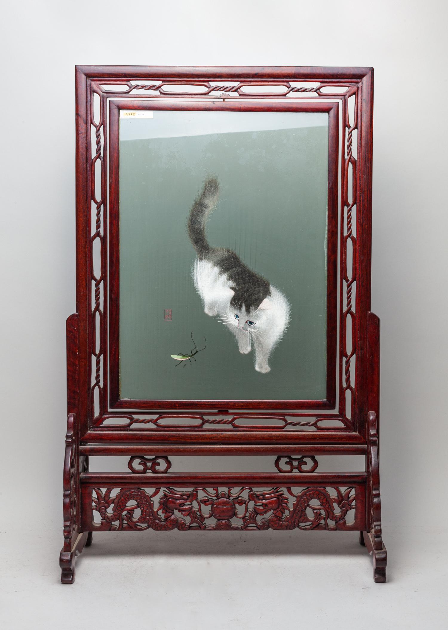 Rare Chinese Silk & Wood Table Screen (1 of 9)