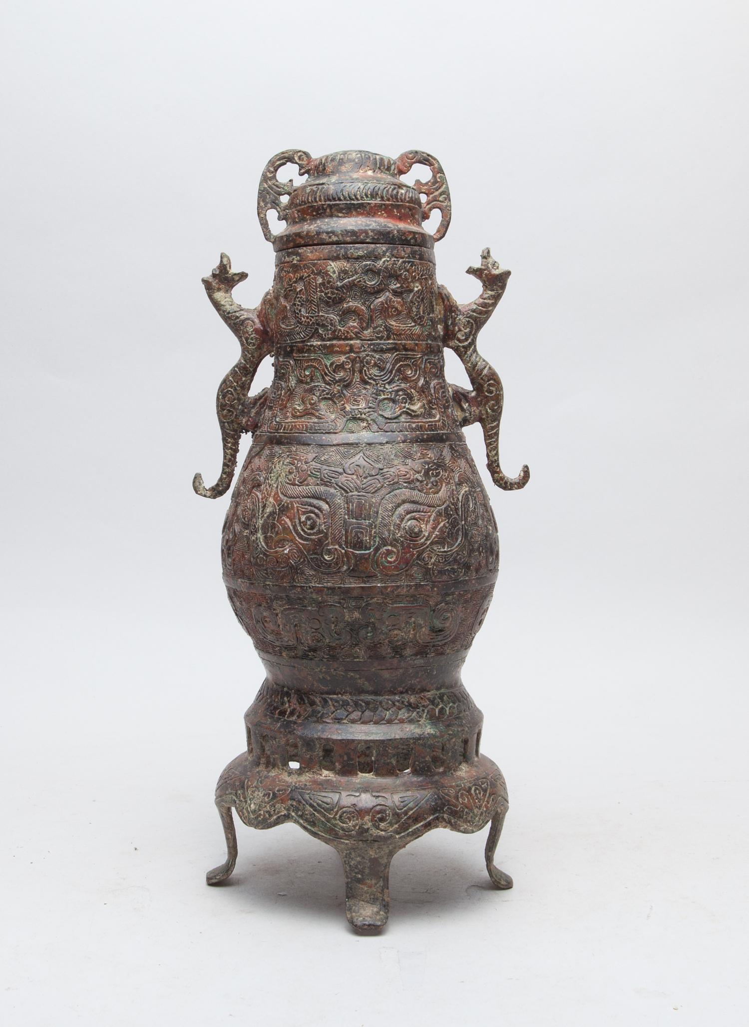 Chinese Tall Bronze Covered Vase (1 of 14)